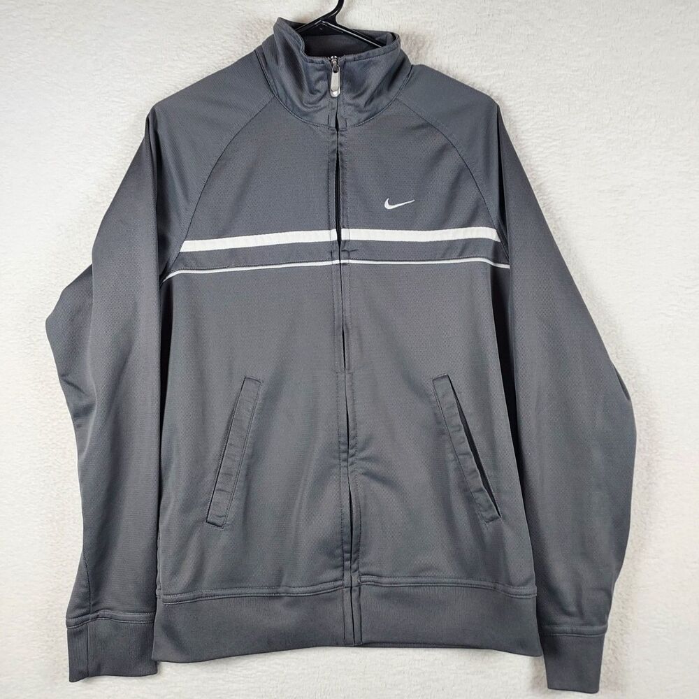 Nike Jacket Mens Small Gray Full Zip Y2K Activewear Light Weight Pockets